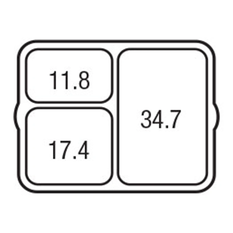 Three Compartment Large Tray — capacity diagram